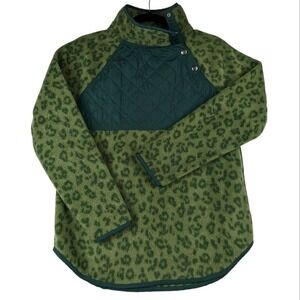 J. Crew Quilted Sherpa Fleece Women Snap Button Neck Green Pullover NEW